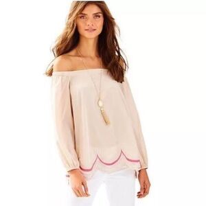 Lilly Pulitzer Oyster Shell Adira Off The Shoulder Blouse Top sz XS